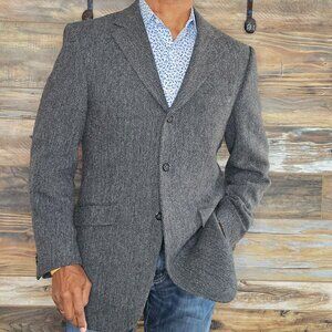 Banana Republic Tweed Herringbone Gray 100% Wool Dual Vent Blazer Jacket 42R